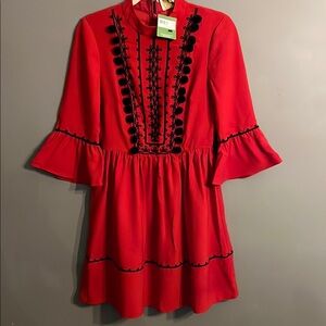 Kate Spade Pom Embroidered Midi Dress with Black Embroidery NWT